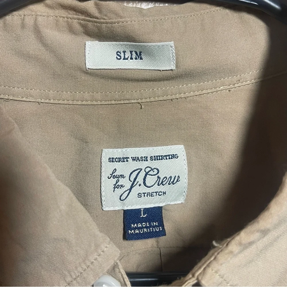 J. Crew Men's Tan button up shirt size L slim